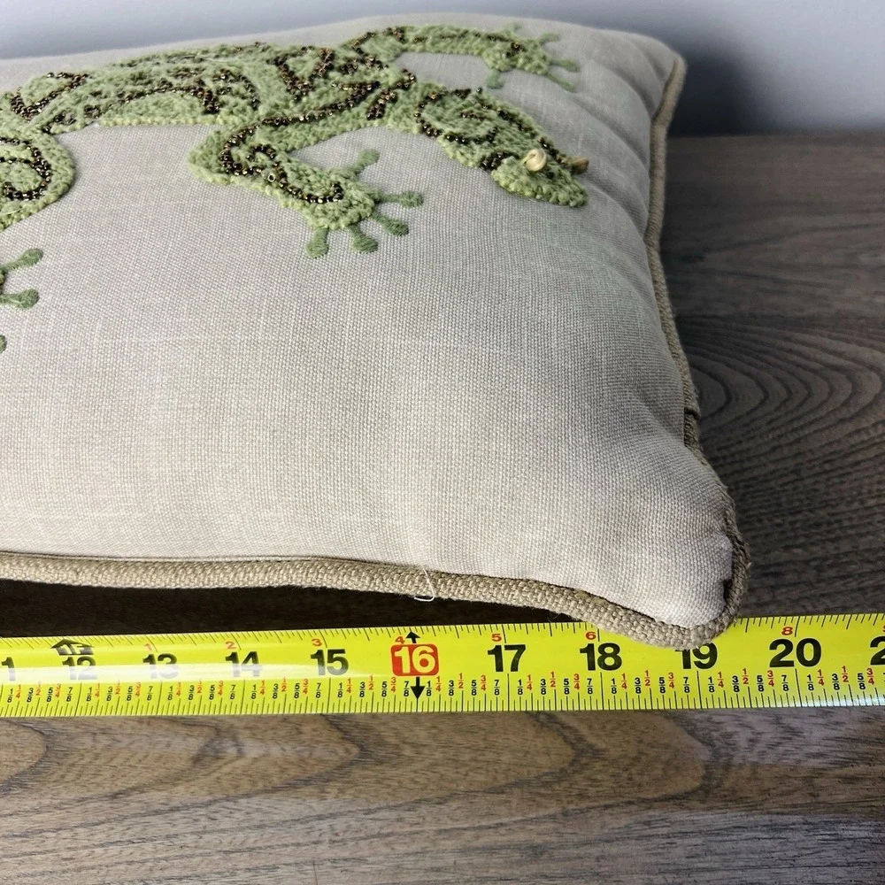 Pier 1 Imports Beaded Embroidered Lizard Gecko Lumbar Pillow 19x10 Boho Decor